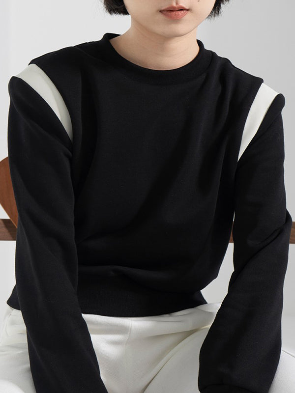 Contrast Color Long Sleeves Loose Round-Neck Sweatshirt Tops
