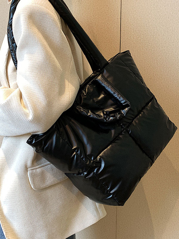 Solid Color Split-Joint Padded Tote Bags Handbags Bags