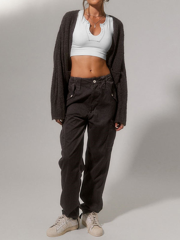 Split-Joint Cap Sleeve Skinny Deep V-Neck Vest Top