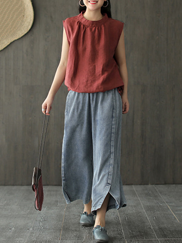 Elasticity Split-Joint Split-Side Loose Wide Leg Jean Pants Bottoms