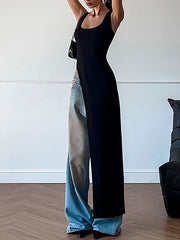 Asymmetric Solid Color Split-side Skinny Sleeveless Square-neck Tank Top