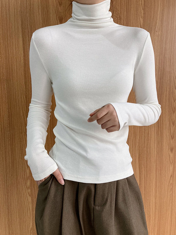 Simple 6 Colors Heaps Collar Long Sleeves Knitting T-Shirt Top