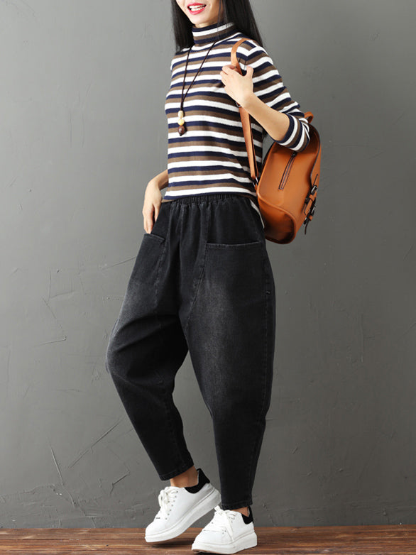 Cotton Vintage Gray-black Harem Jean Pants
