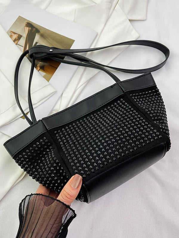 Rhine Stones Shiny Split-Joint Zipper Handbags Crossbody Bags