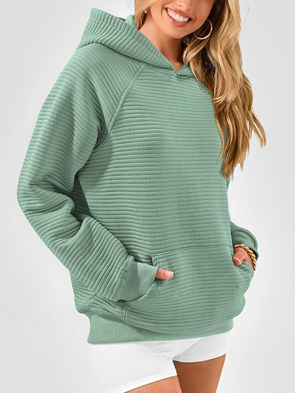 Pockets Solid Color Split-Joint Hooded Long Sleeves Hoodies Tops