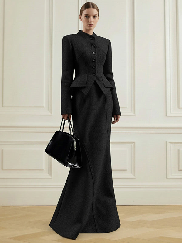 Elasticated Waist Irregularity Buttoned Solid Color Stand Collar Blouses&Shirts Tops