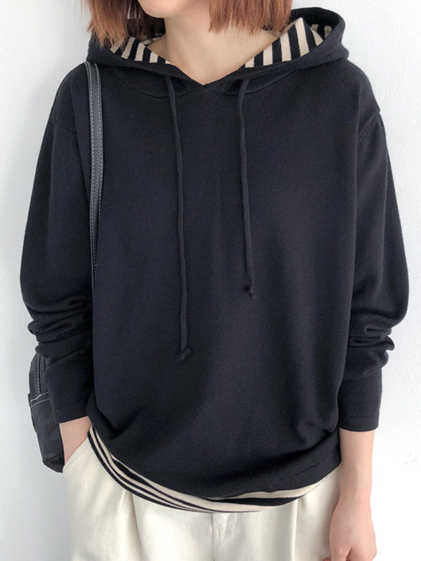Casual 5 Colors Striped Hooded Long Sleeves Sweater Top