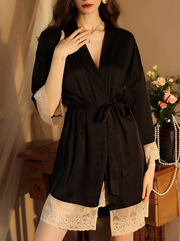 Breathable Flexible Smooth Split-Joint Long Sleeves Loose Deep V-Neck Robes