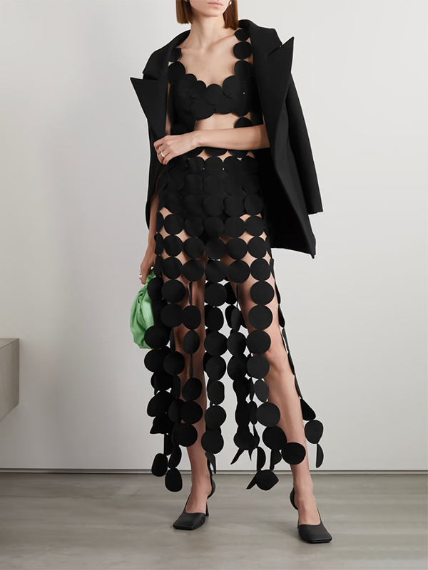 Backless Hollow Polka-Dot Solid Color Split-Joint Loose Sleeveless Round-neck Maxi Dresses
