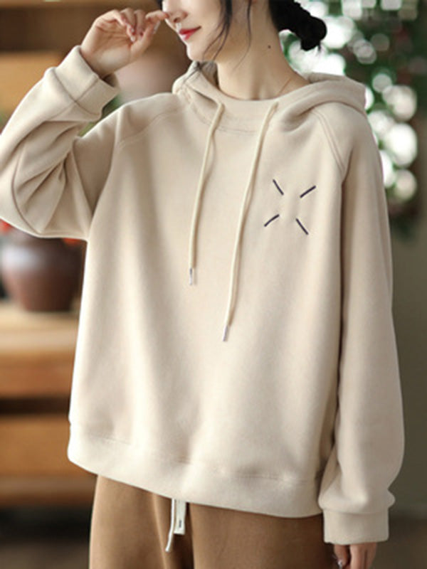 Simple Long Sleeves Loose Velvet Keep Warm Solid Color Hoodies Tops