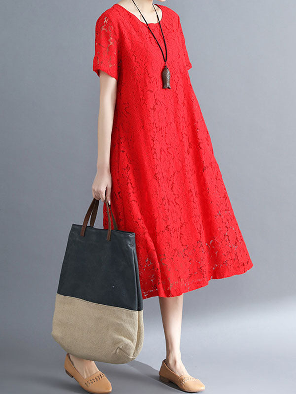 Embroidered Hollow Solid Dress