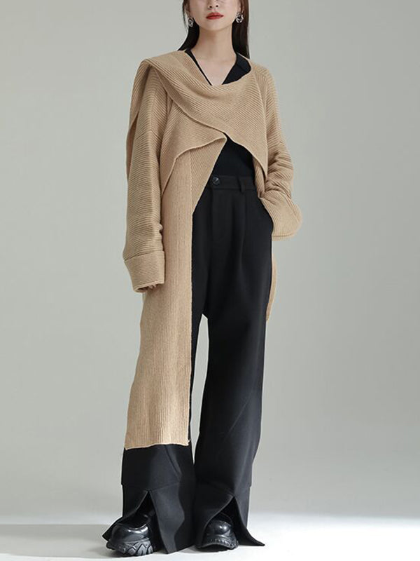 Asymmetric Three-Dimensional Flower High-Low Long Sleeves Round-Neck Cardigan Tops