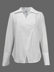 Long Sleeves Loose Solid Color Split-Joint Lapel Blouses