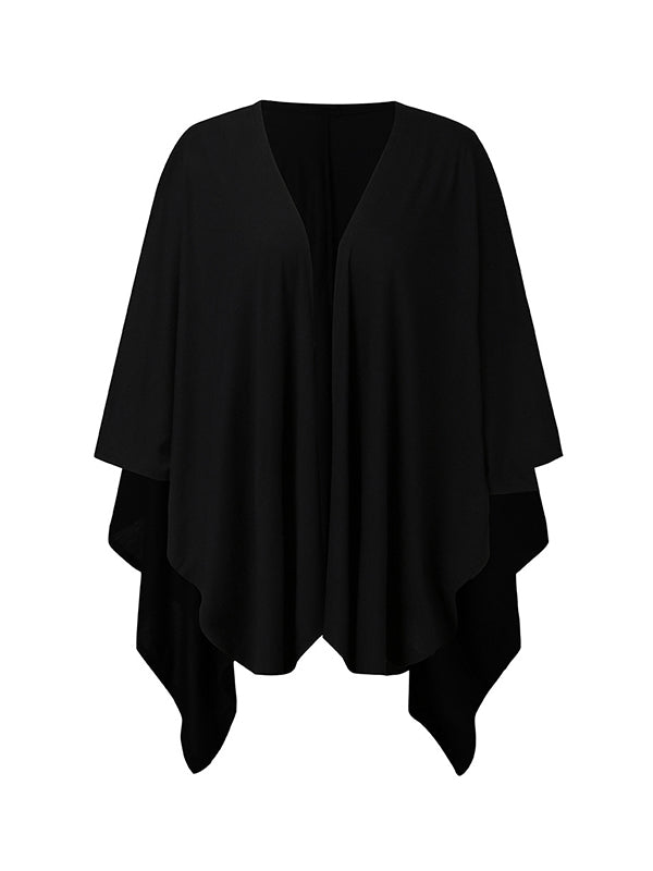 Solid Color Batwing Sleeves Loose Collarless Cardigan Tops