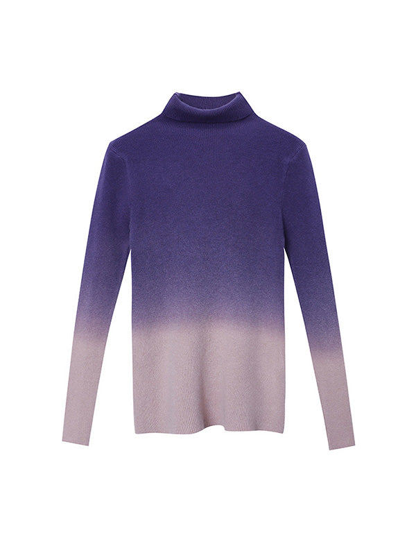 Gradient Long Sleeves Skinny High-Neck Sweater Tops Pullovers