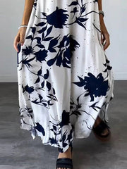 Floral Printed Split-Joint Loose Plus Size Spaghetti-Neck Maxi Dresses