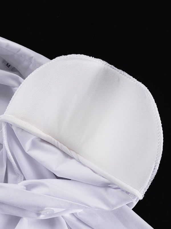 Solid Color Split-Joint Long Sleeves Loose Lapel Blouses