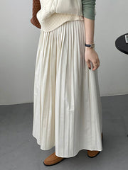 Elasticity Pleated Solid Color A-Line High Waisted Skirts