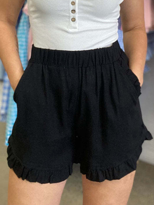 Elasticity High-Waisted Solid Color Split-Front Loose Wide Leg Shorts