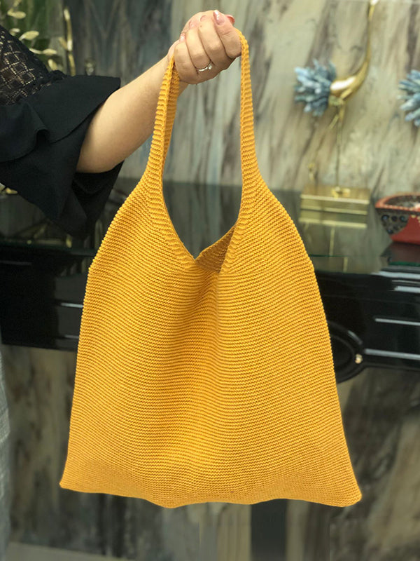 Solid Color Woven Handbag Bags
