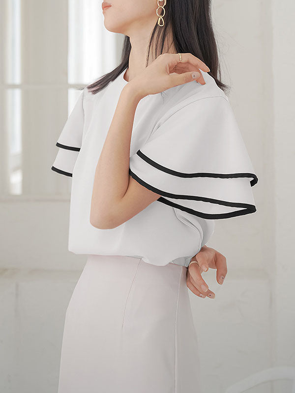 Falbala Tiered Short Sleeves Round-Neck T-Shirts Tops