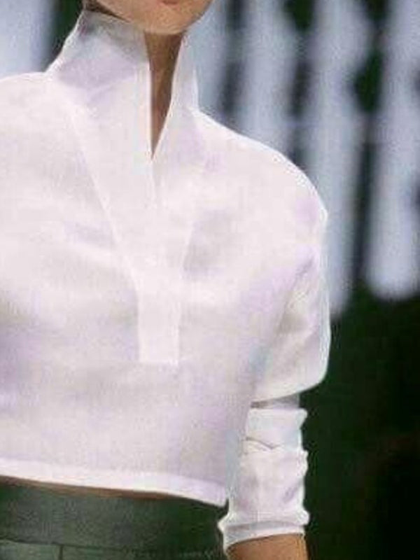 Solid Color Long Sleeves Loose High Neck Blouses&Shirts Tops