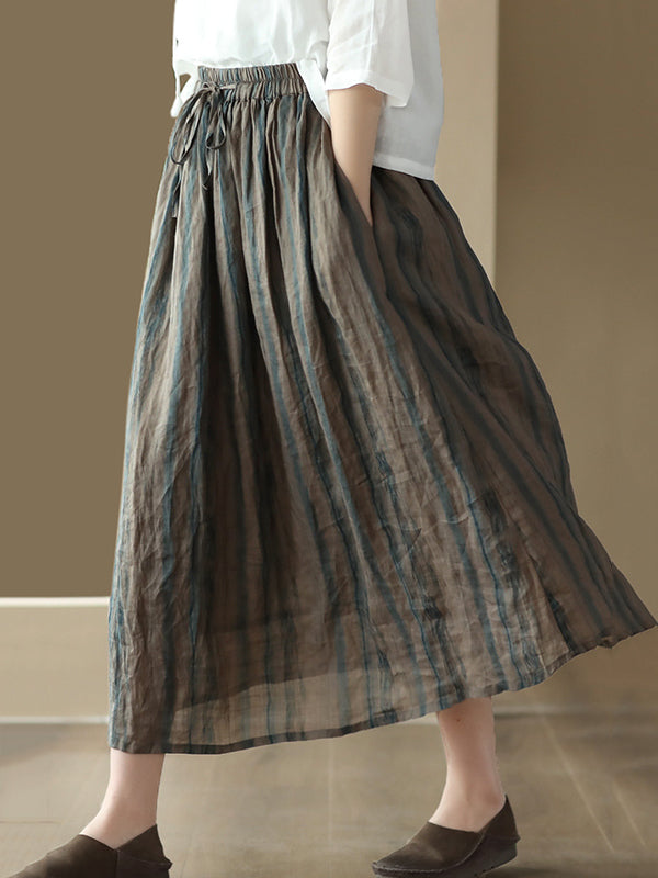 Drawstring Elasticity Floral Printed Loose Skirts