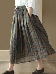 Drawstring Elasticity Floral Printed Loose Skirts