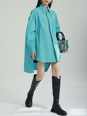 Solid Color Split-side High-low Irregular clipping Lapel Shirts Tops