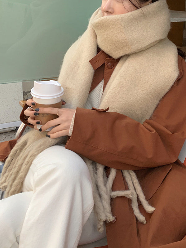 Keep Warm Solid Color Tasseled Thick Scarf
