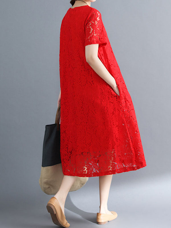 Embroidered Hollow Solid Dress