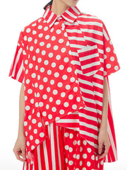 Polka-Dot Split-Joint Striped Irregular clipping Loose Lapel Shirts Tops