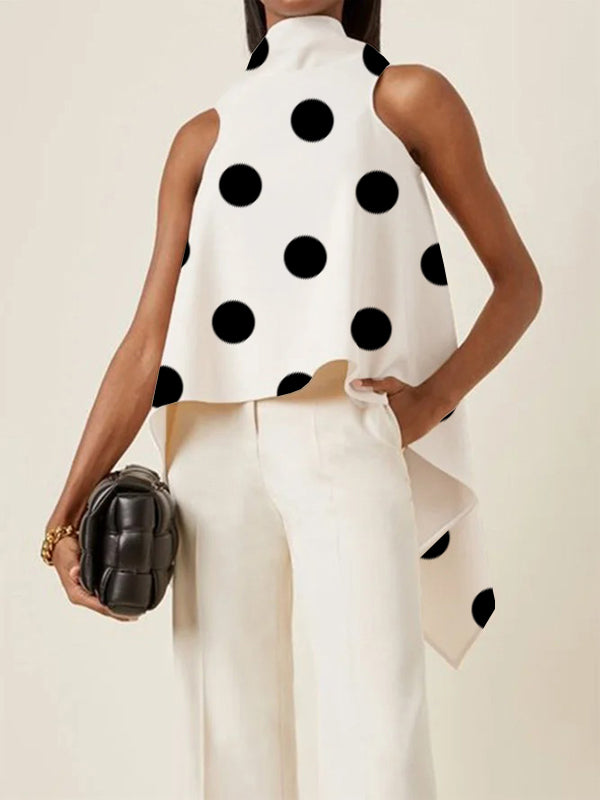 Polka Dot Asymmetric Split-Joint Sleeveless Vest