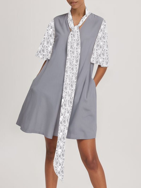 Pockets Split-Joint Tied A-Line Loose V-Neck Mini Dresses