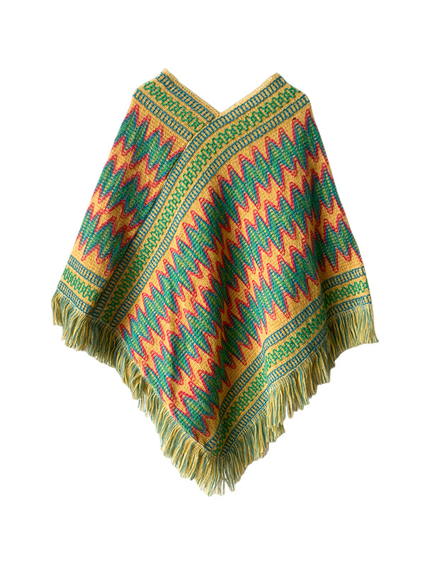 Asymmetric Keep Warm Tasseled Scarf Cape