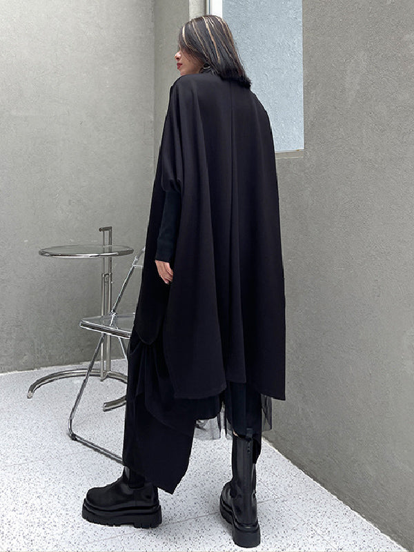 Simple Loose Batwing Sleeves Split-Joint Solid Color Lapel Blouses