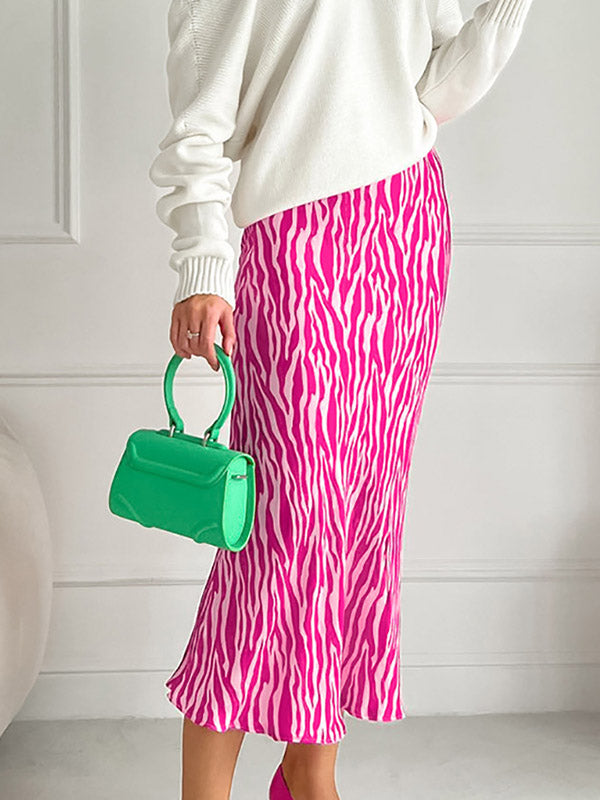 Contrast Color Zebra-Stripe Mermaid Skirts Bottoms