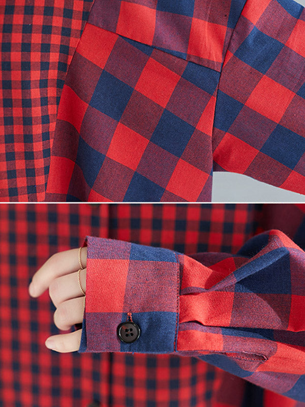 Plaid Lapel Long Sleeve Blouse Top
