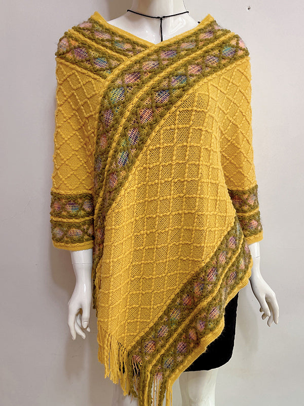 Asymmetric Tasseled Loose V-Neck Shawl&Cloak Cape