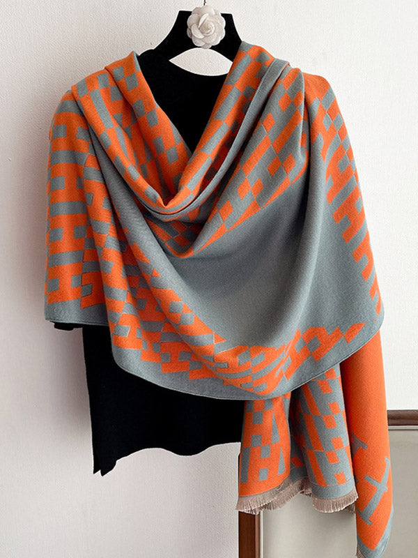 Vintage Printed Tasseled Imitated Cashmere Scarf