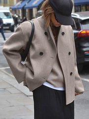 Buttoned Long Sleeves Loose Stand Collar Woolen Coat