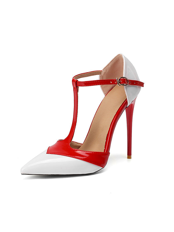 Contrast Color Pointed-Toe Split-Joint Sandals Pumps