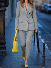 Notched Collar Long Sleeves Loose Buttoned Outerwear Top +  Pants Bottom Two Pieces Set