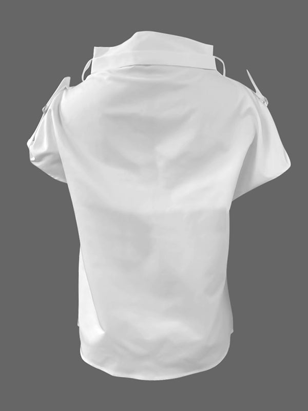 Loose Sleeveless Buckle Solid Color Stand Collar Blouses&Shirts Tops