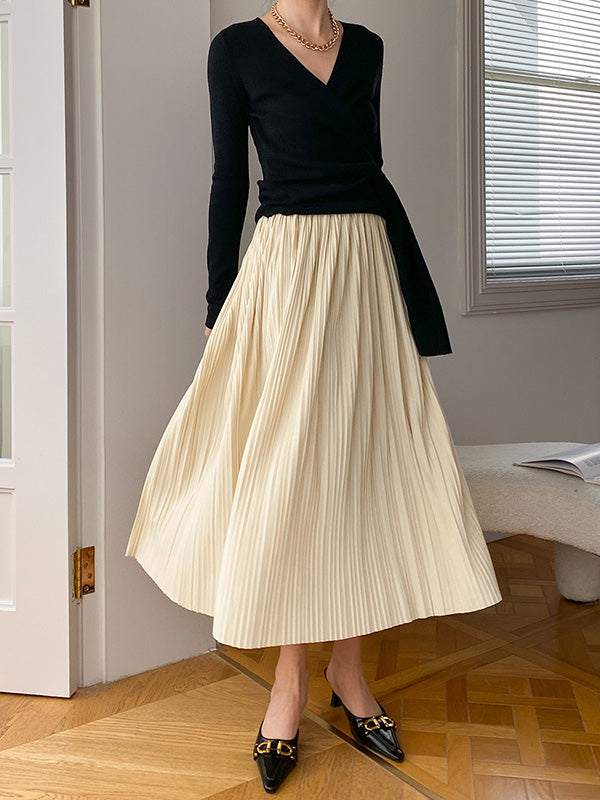 Asymmetric Solid Color Long Sleeves V-Neck Sweater Tops Pullovers