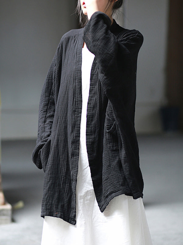 Pleated Solid Color Split-Joint Batwing Sleeves Loose Cover-Ups Tops