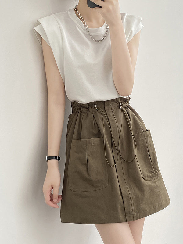 Split-Joint Loose Sleeveless Round-neck T-Shirts Tops