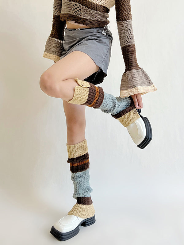 Leisure Buttoned Contrast Color Leg Warmers Accessories