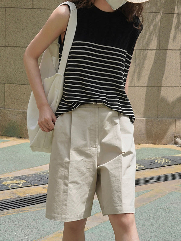 Striped Loose Sleeveless Round-neck Vest Top