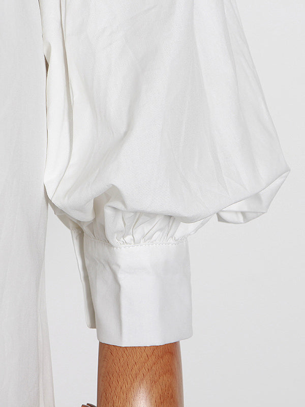 Simple Flared Sleeves Loose Solid Color Lapel Collar Midi Dresses